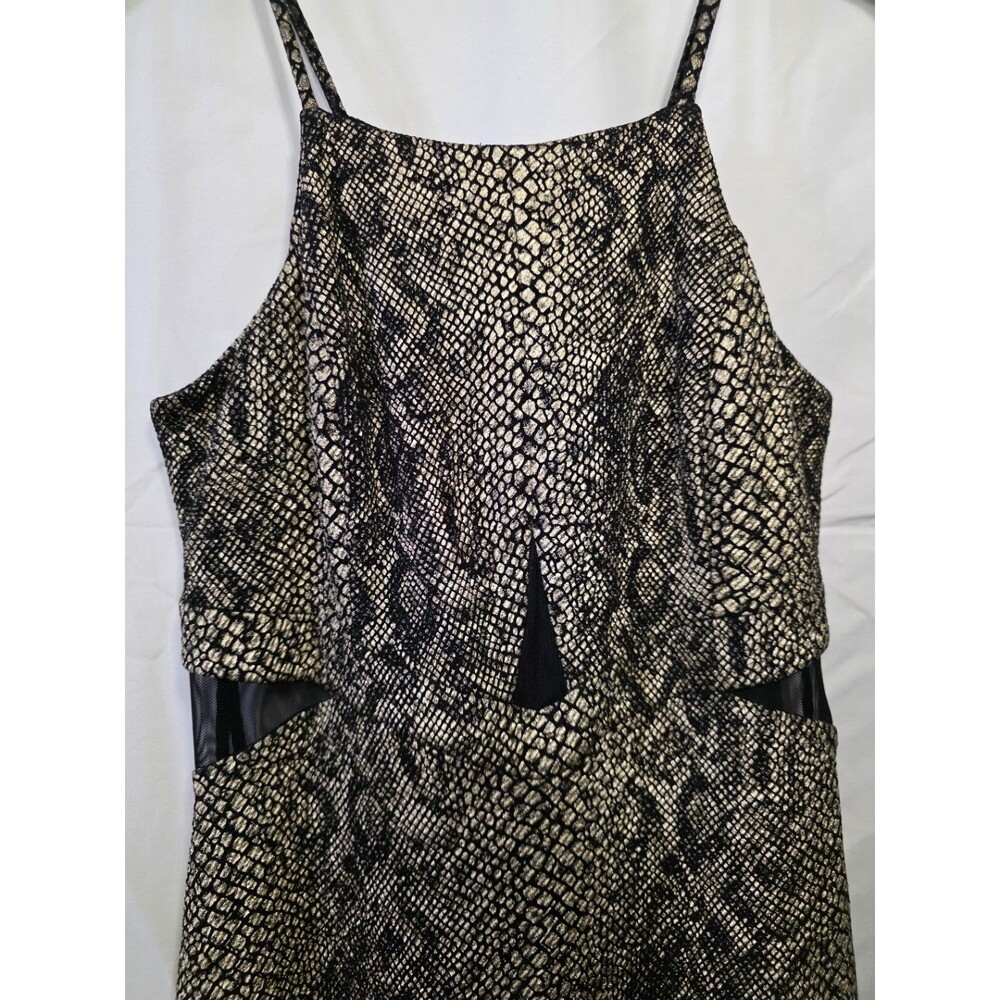 bebe Snake Print Midi Dress STYLE 0066C Size 4 Gold Halter Cutout Waist - Picture 3 of 7